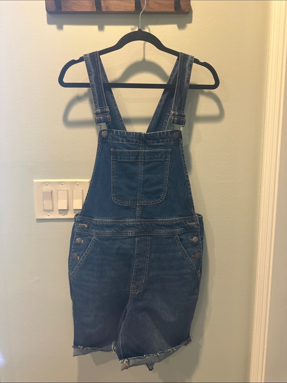 EUC JCrew Dark Denim Overall Shorts - Dark Blue Sz Medium